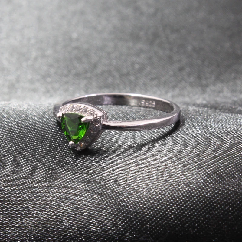 Fashion silver chrome diopside silver ring 5mm * 5mm natural diopside silver jewelry solid 925 silver diopside wedding ring