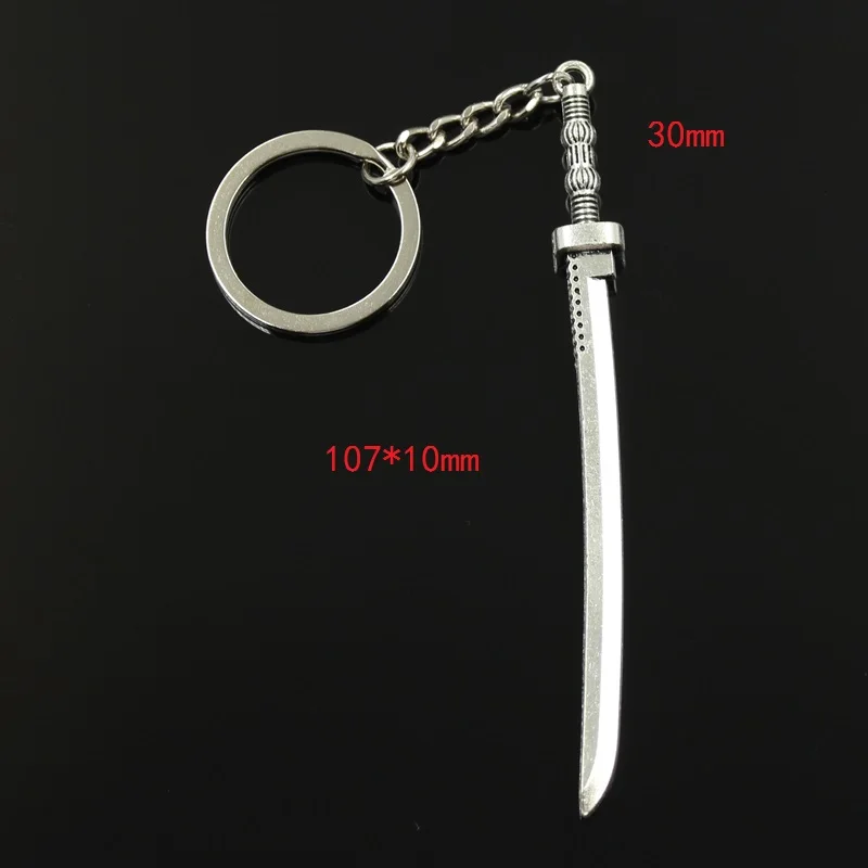 Fashion 30mm Key Ring Metal Key Chain Keychain Jewelry Antique Bronze Silver Color Plated Samurai Sword 107x10mm Pendant