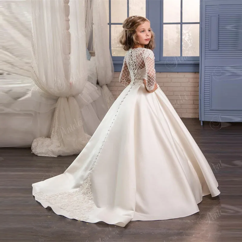 Witte Bloem Meisjes Jurken Voor Bruiloft Tulle Lace Lange Jurk Party Kerst Jurk Kinderen Prinses Kostuum Voor Kinderen 12T