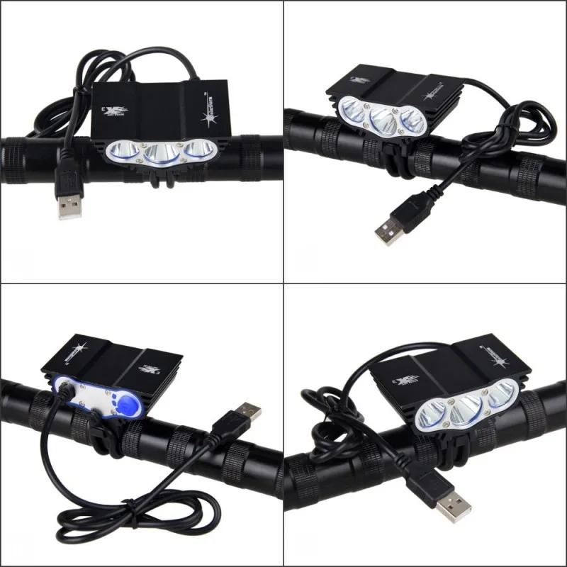 Waterproof 3XLED Bicycle Light Front Bike Head Light with USB Line Night Cycling Lamp 5V  Headlamp Only Lamp No Battery