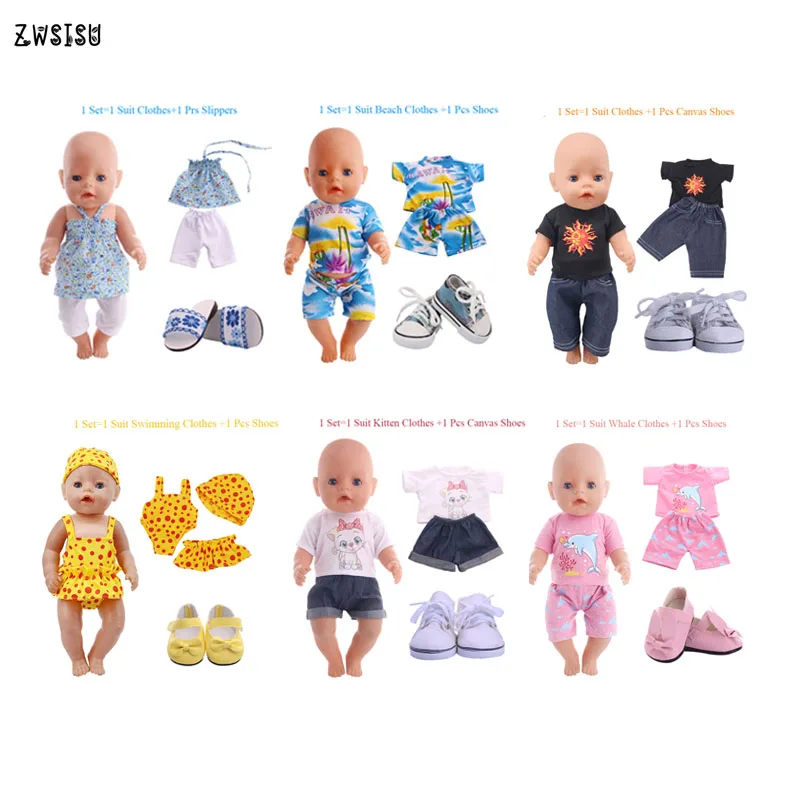 Doll Clothes 7 Styles 1 Set= Free 1 Suit  +1 Prs Shoes For 18 Inch American Doll & 43 Cm Born Doll For Girl`S  Generation