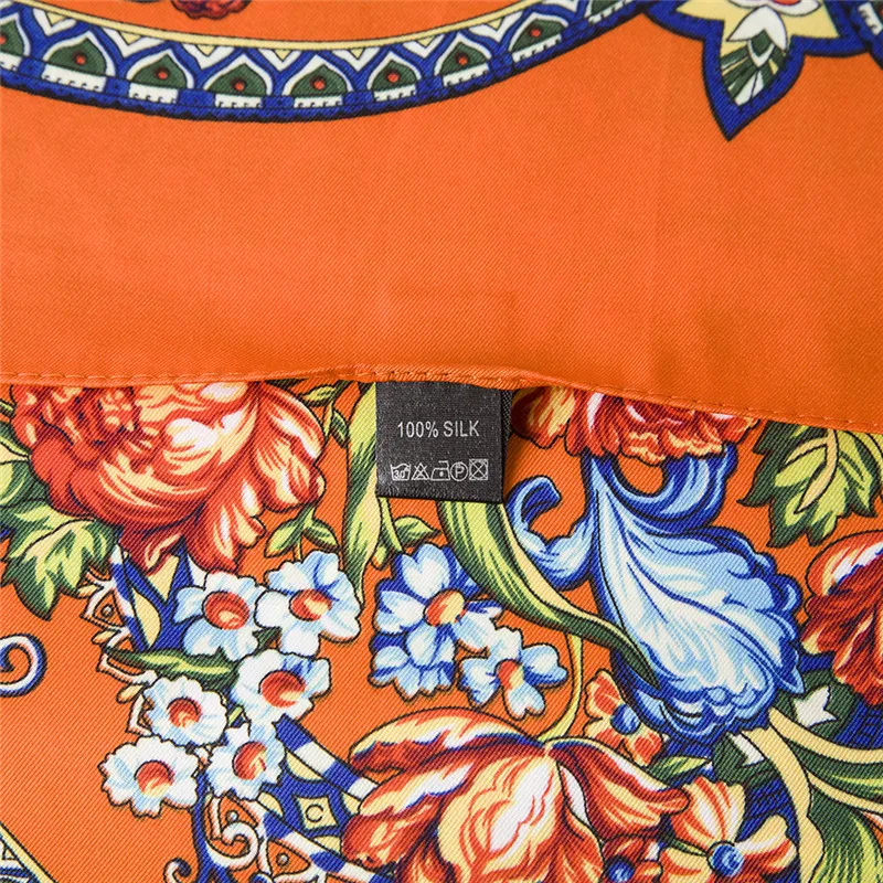 Pobing 100% lenço de seda feminino lenços quadrados envoltórios 2017 bohemia flores geométricas bandana feminino foulard seda hijab senhora bufandas