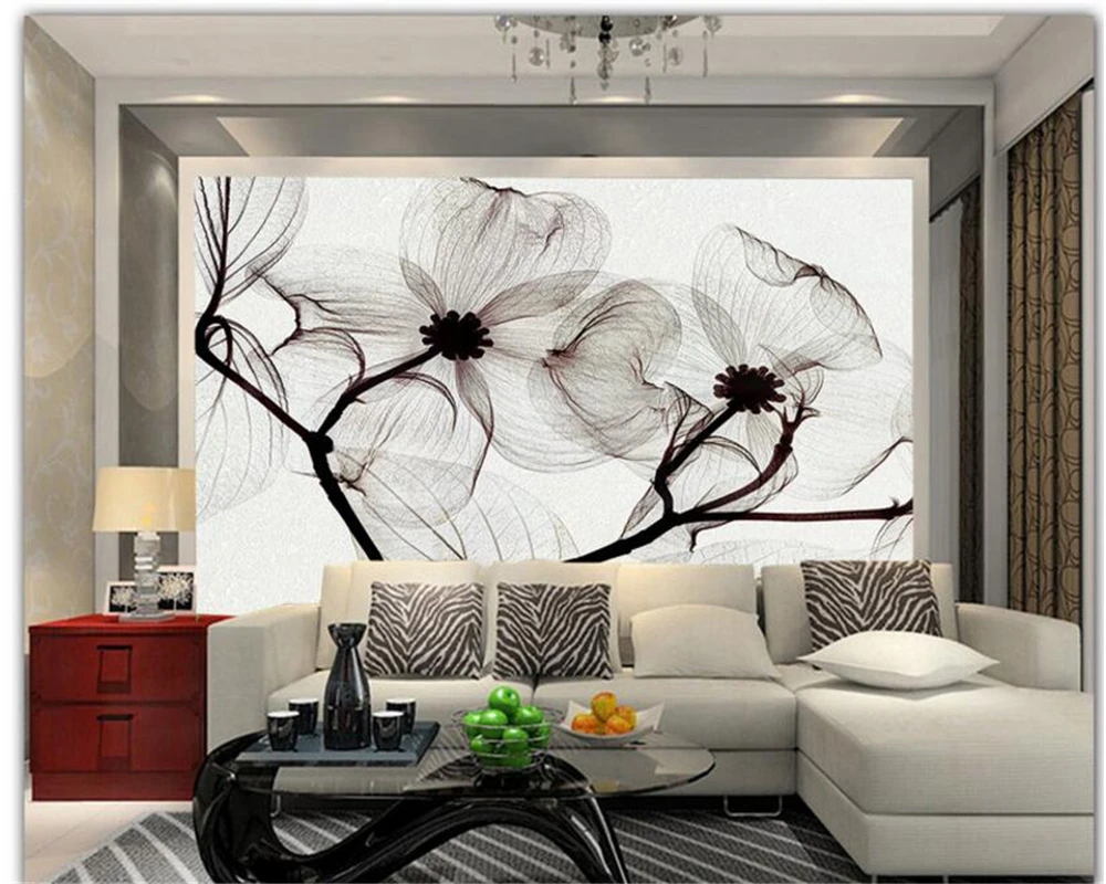 

Beibehang 3D Wallpaper Hand painted flowers Black and White Purple Hand Painted Mural TV Wall Background wallpaper for walls 3 d