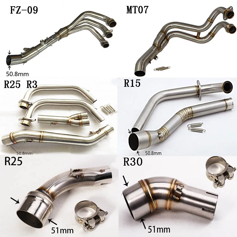 For Yamaha FZ09 MT07 FZ07 R15 R25 R3 R30 YZF FZ-09 MT09 MT-09 Motorcycle Exhaust Muffler Middle Mid Link Pipe Stainless Steel 