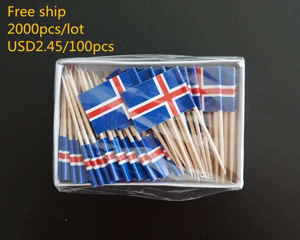 Iceland toothpick flags, Country flag, Cake toppers, total 2000pcs, 100pcs/bag, Free ship