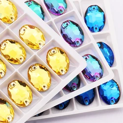 Astrobox Oval Shaped Glass Crystal Flat Back Rhinestones DIY Gradient Color Sew On  Stone For Knitting Wedding Dress Garment