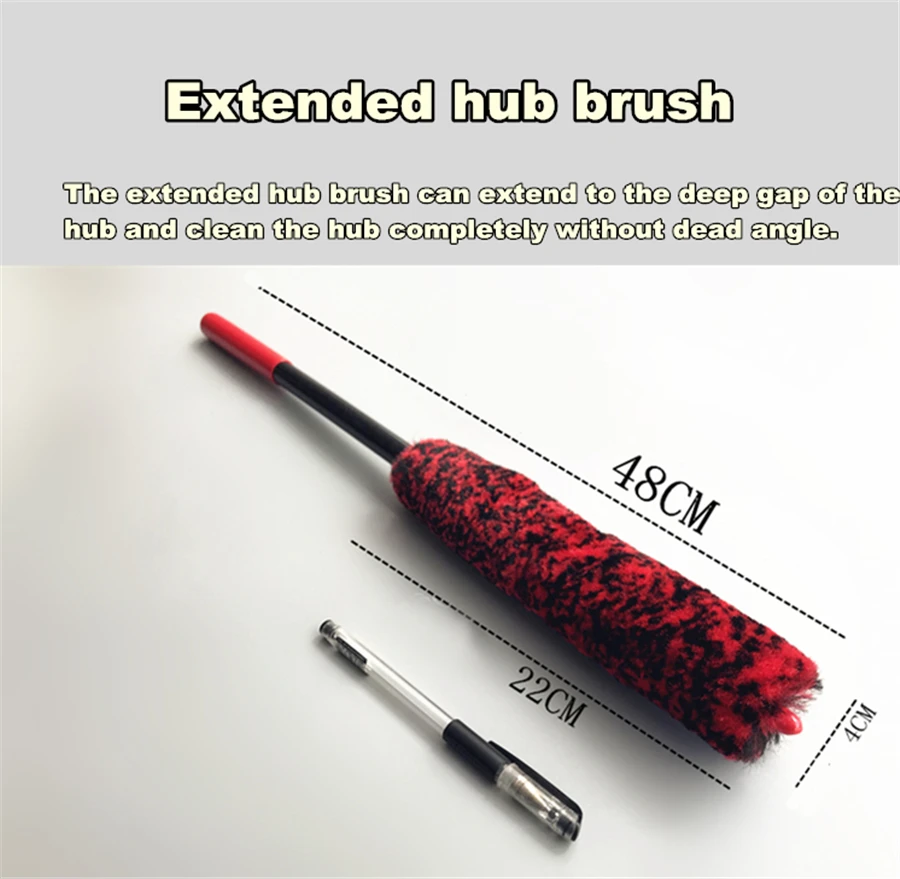 48CM Long Handle Premium Wool Wheel Brush Car Rim Hub Exhaust Brushes Soft Fiber