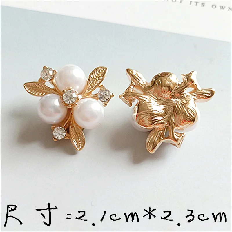 50pcs Gold Color Imitation Pearl Leaf Flower Charm Crystal Flower Pendant for DIY Handmade Wedding Jewelry Making wholesale