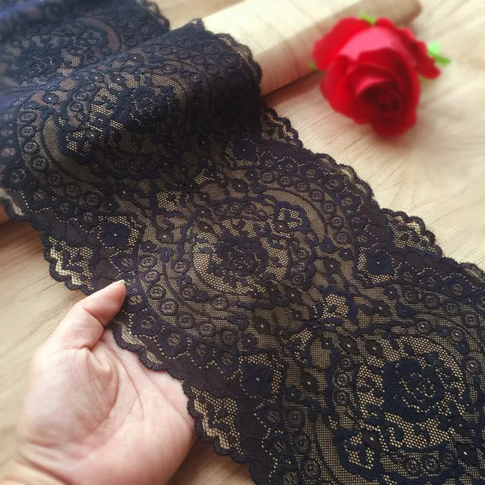 3 metrów stylowe francuski w stylu Vintage Stretch koronki wykończenia, czarny + kawa zagęścić elastyczna koronka, DIY Lingeries biustonosz majtki