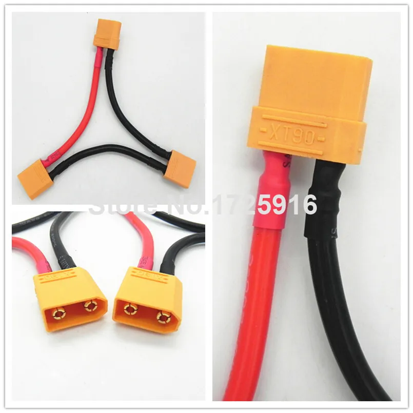 

5pcs / Lot XT90 Connector 1 Male to 2 Female Serial Charger Cable Connection 10AWG 10CM Rc Spare Parts Part Accessories