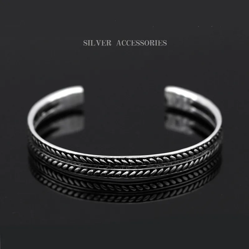 XIYANIKE Hot Selling Silve Plated  Silver Color Vintage Decorative Leaves Pattern Open Bracelet Bangle For Women Men