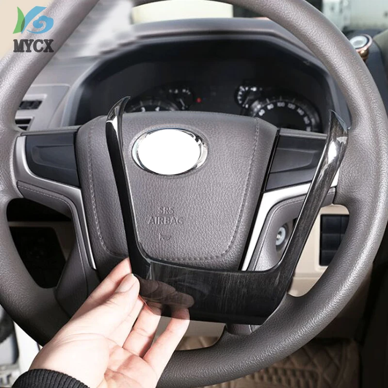 

Black Wood Grain ABS Steering Wheel Decoration Strips Trim For Toyota Land Cruiser Prado FJ150 150 2018 Car Accessories