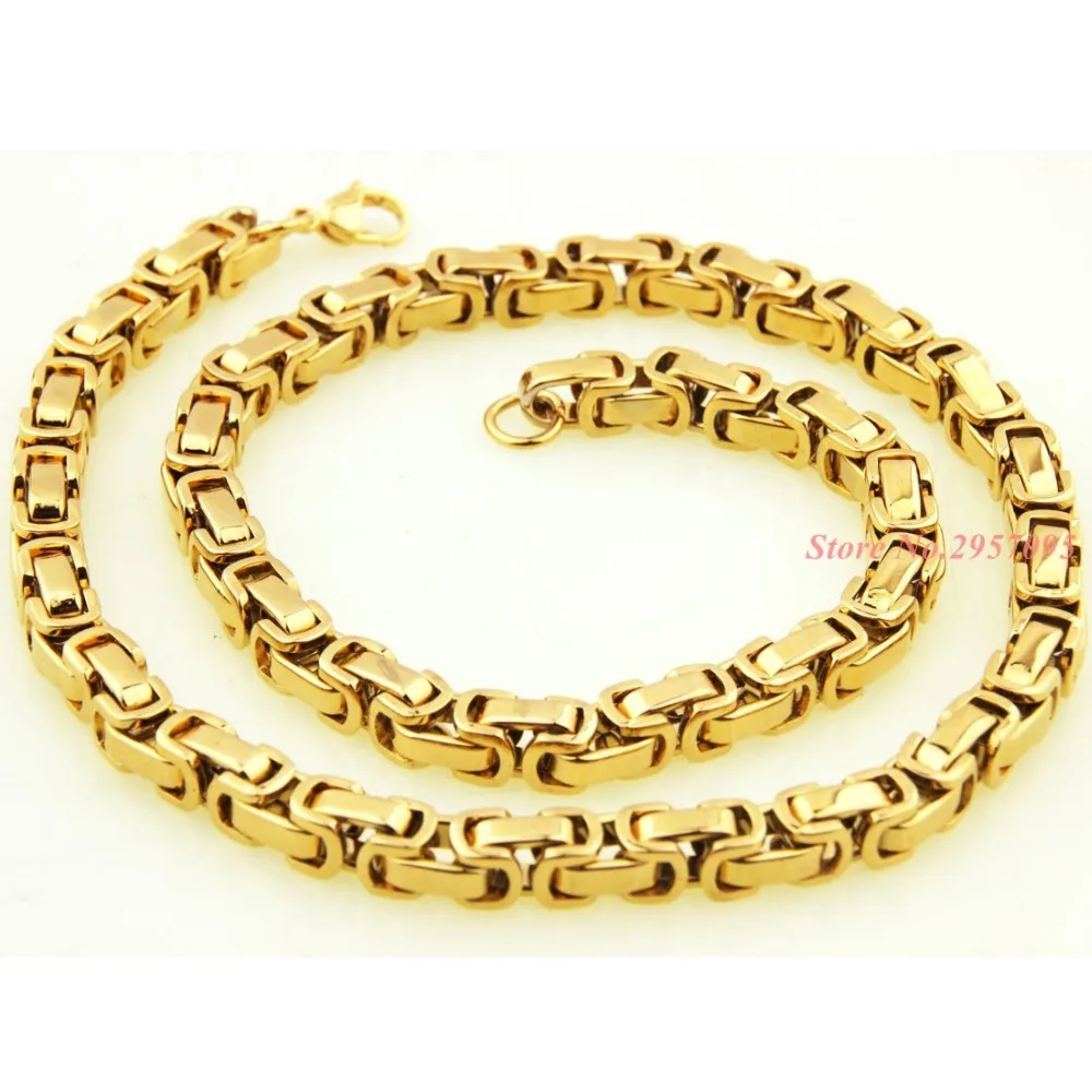 Punk Jewelry Set 55cm & 22cm Length 8mm Width Link Chain Stainless Steel Byzantine Men Boy Necklace & Bracelet Good Gift