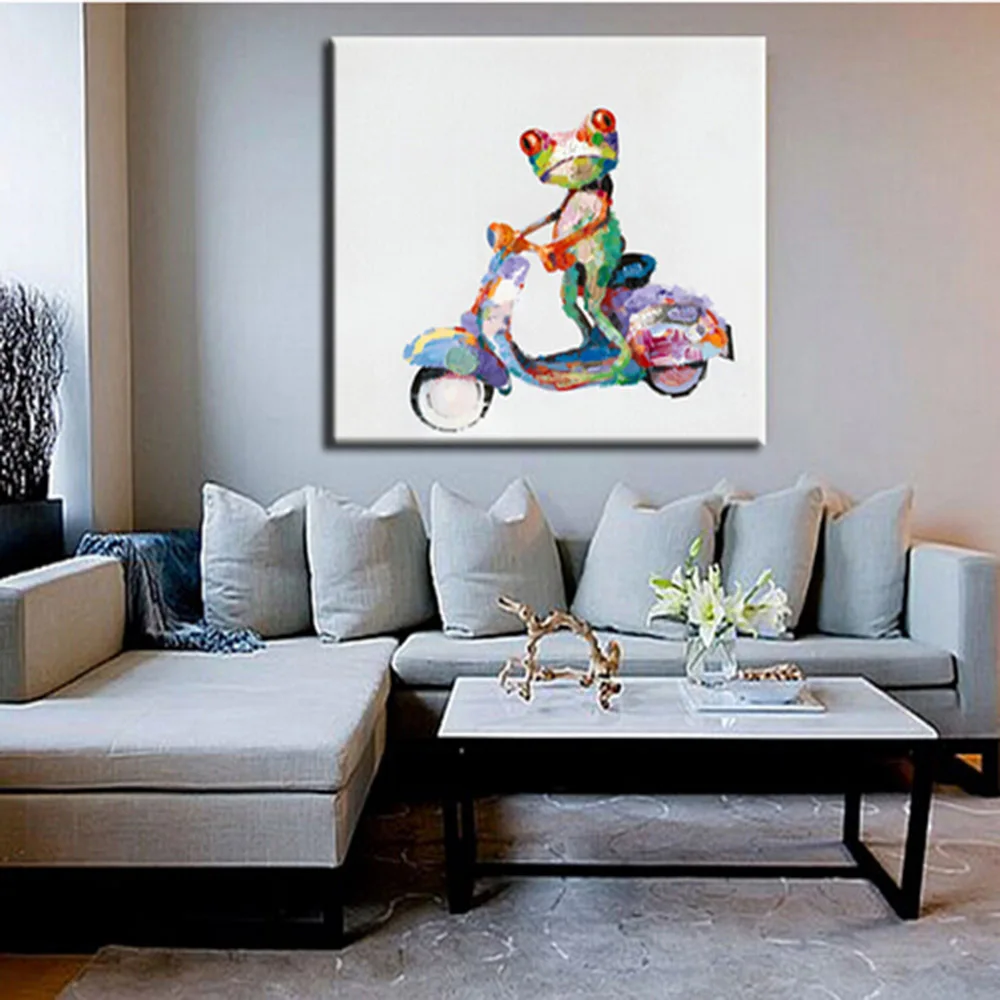 

Ride a Bike Frog Picture Handmade Modern Animals Painting Home Decor Abstract Pictures On Canvas Big Size Wall Oil Paintings