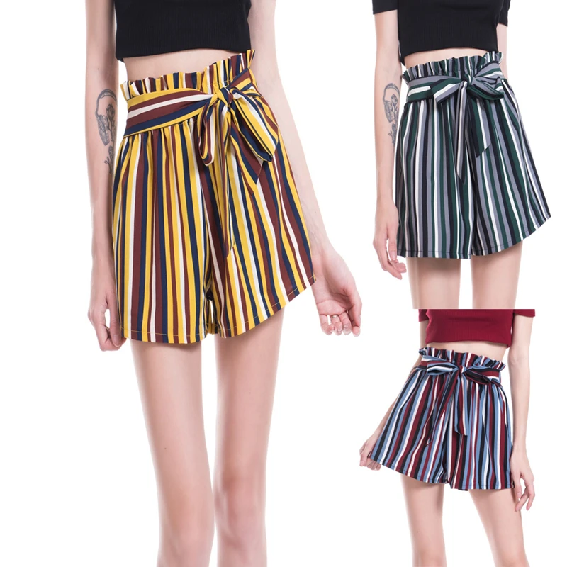 

Ensnovo Womens Casual Stripe Shorts Mid Waist Loose Shorts Summer Fashion Streetwear Shorts