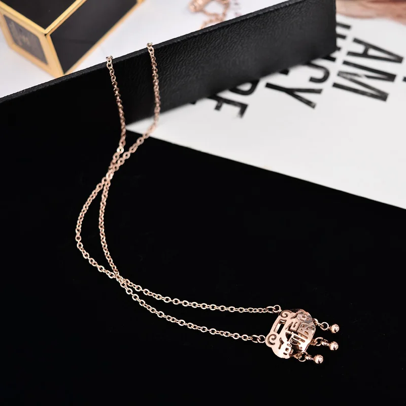 YUN RUO Elegant Longevity Lock Pendant Necklace for Woman 316L Stainless Steel Jewelry Gift Rose Gold Never Fade Dropship 2019