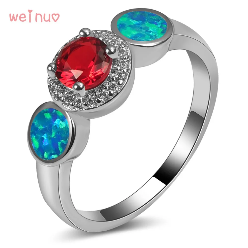 Red Crystal Blue Opal Ring 925 Sterling Silver Top Quality Fancy Jewelry Wedding Ring Size 5 6 7 8 9 10 11 A208