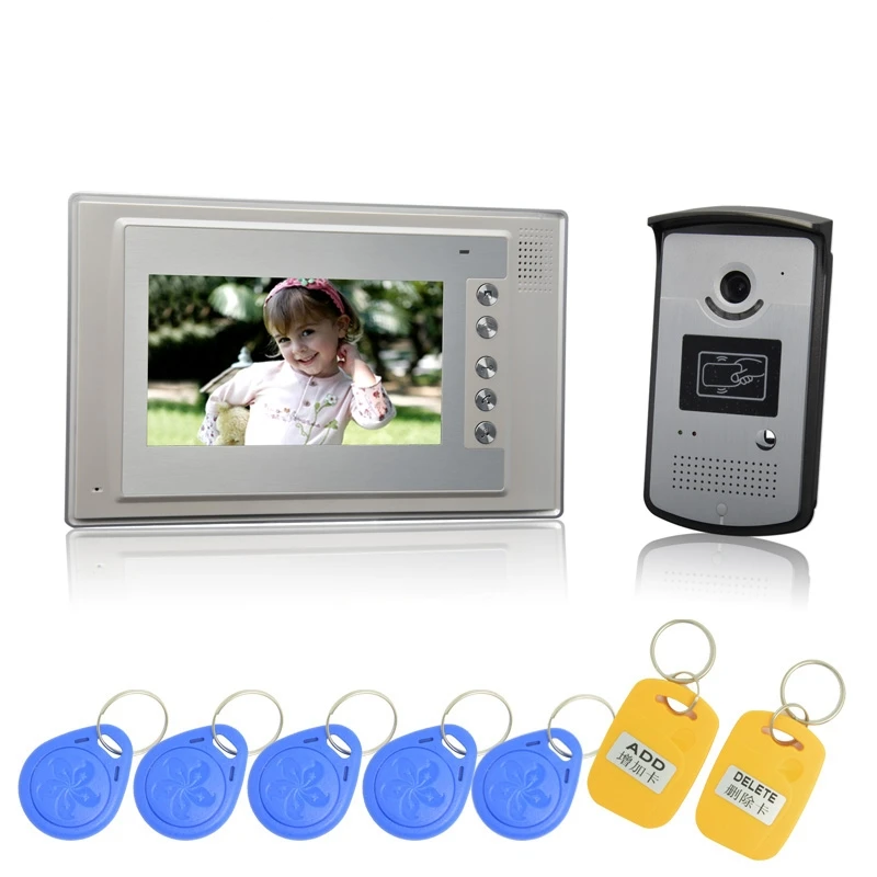 

(1 set) Free Shipping 7 inch One to One Video Door Phone Color Display Door Access Supervistor and RFID Card