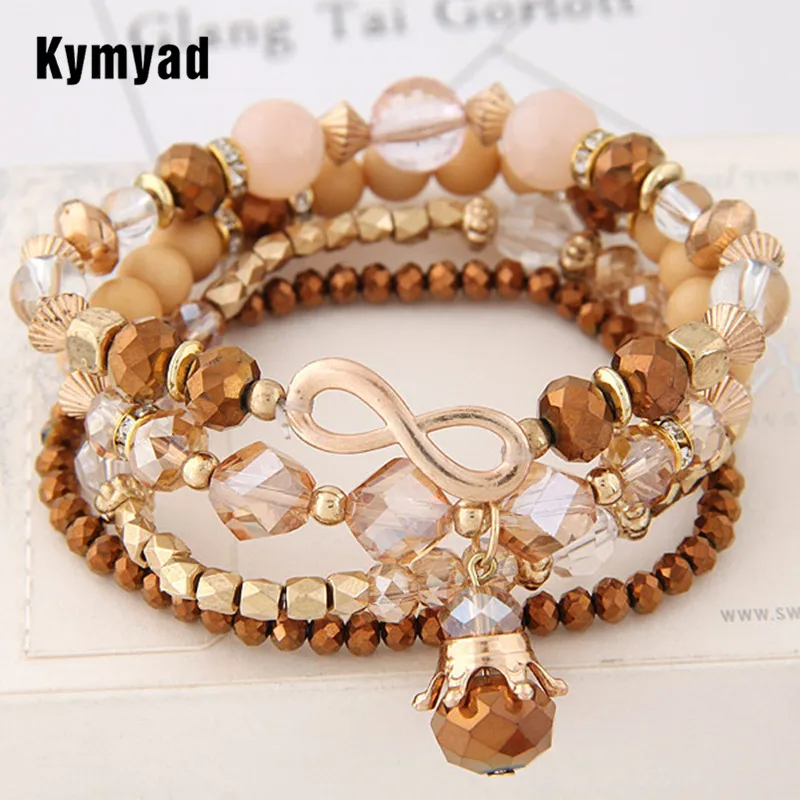 Kymyad Bracelets For Women Bijoux Crystal Stone Beads Multilayer Elastic Charm Bracelet