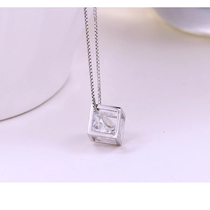 XIYANIKE Silver Color Necklace For Women Pendant Necklace Cube Crystal Necklace Summer Clothing Jewelry Accessory