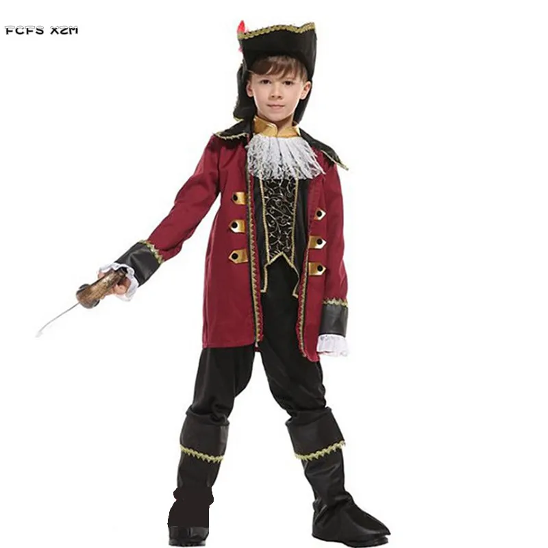 M-XL Boys Jack Sparrow Pirate Cosplay Kids Children Halloween Warrior Costumes Carnival Purim Stage Play Masquerade Party Dress