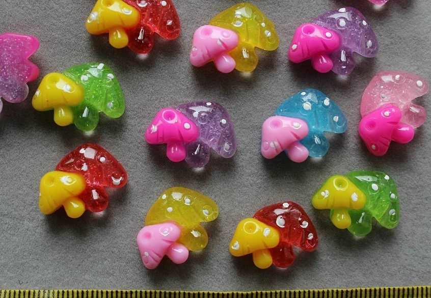 250pcs Resin Flatback Cute glitter double polka dots kwaii mushroom cabochon Cabs -DIY scrapbook ,hair pin