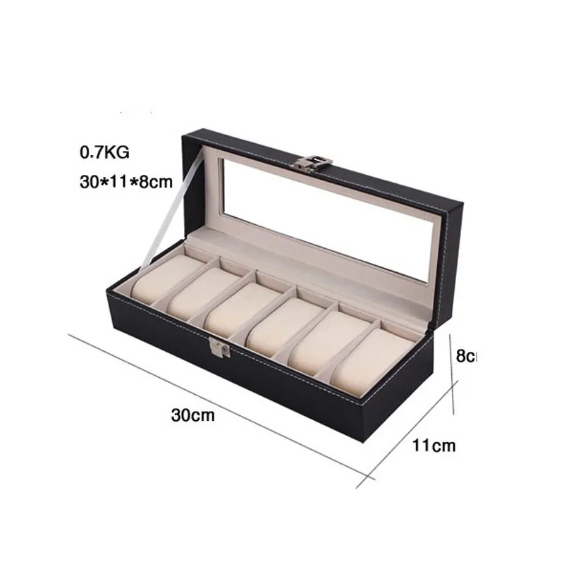 Luxury PU 6 Grids Leather Watch Box Fashion style for convenient travel storage Jewelry Watch Collector Cases Organizer Box