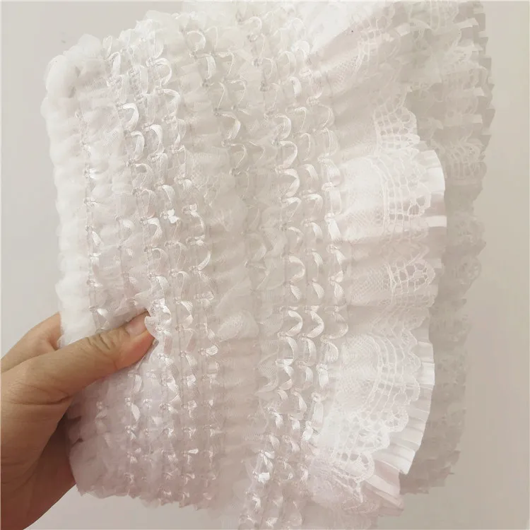 7.5cm wide Black White Straighten good elastic ruffled lace trim home fabric sewing clothes and materials SC102