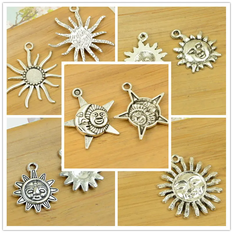 

sun shape DIY antique silver alloy charm pendant vintage jewelry making accessories findings bracelet necklace chain wholesale