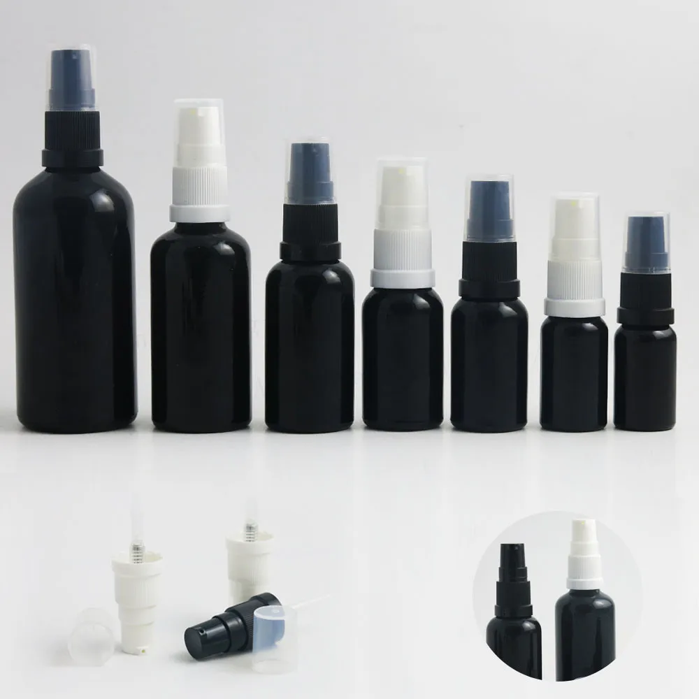 Botellas recargables para viaje, botes con bomba de loción de vidrio negro, y champú para crema, 200 ml, 50ml, 30ml, 20ml, 15ml, 10ml, 5ml, 100 unidades