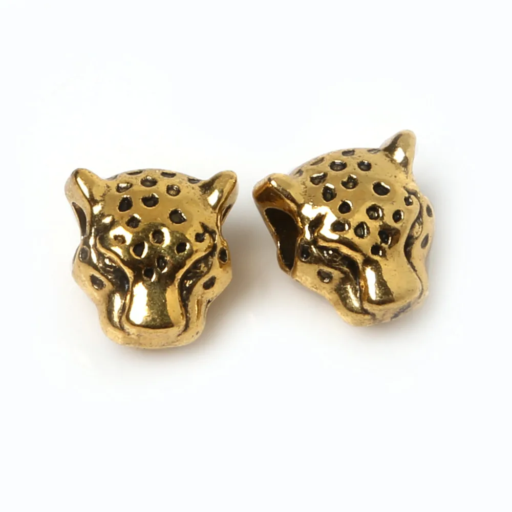 New Fashion Charms Beads 10Pcs/lot Antique Gold Silver Color Leopard Head Charms Beads Fit DIY Making Bracelet Jewelry Findings