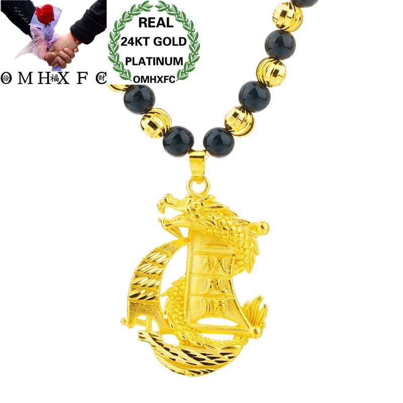 OMHXFC Wholesale European Fashion Hot Man Male Party Birthday Wedding Father Gift Dragon Boat 24KT Gold Pendant Necklace NL214