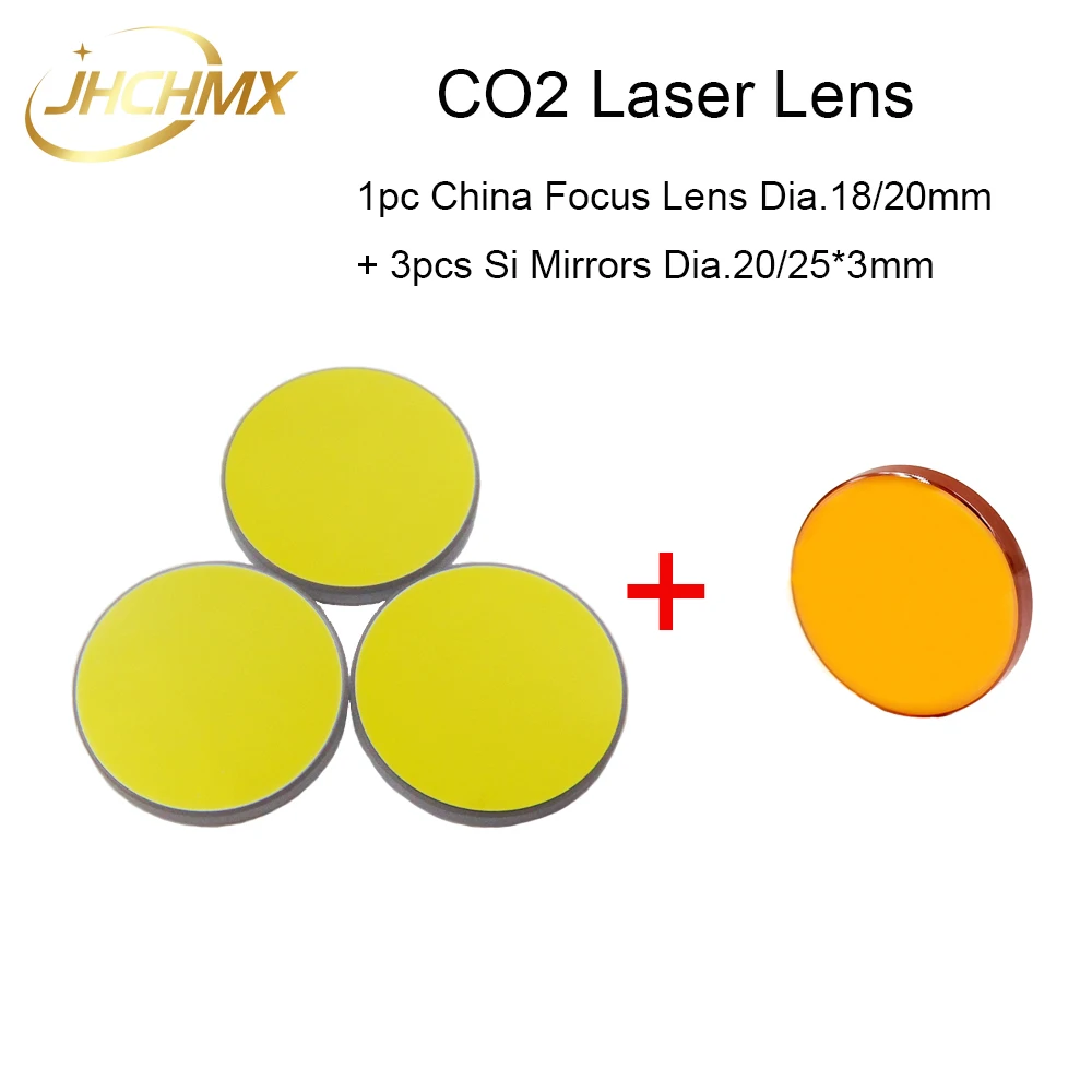 

1pc China Co2 Laser Focus Lens Dia18/20mm FL50.8/63.5/101.6mm+3pcs Si Mirrors 20/25*3mm For Co2 Laser Cutting Engraving Machine