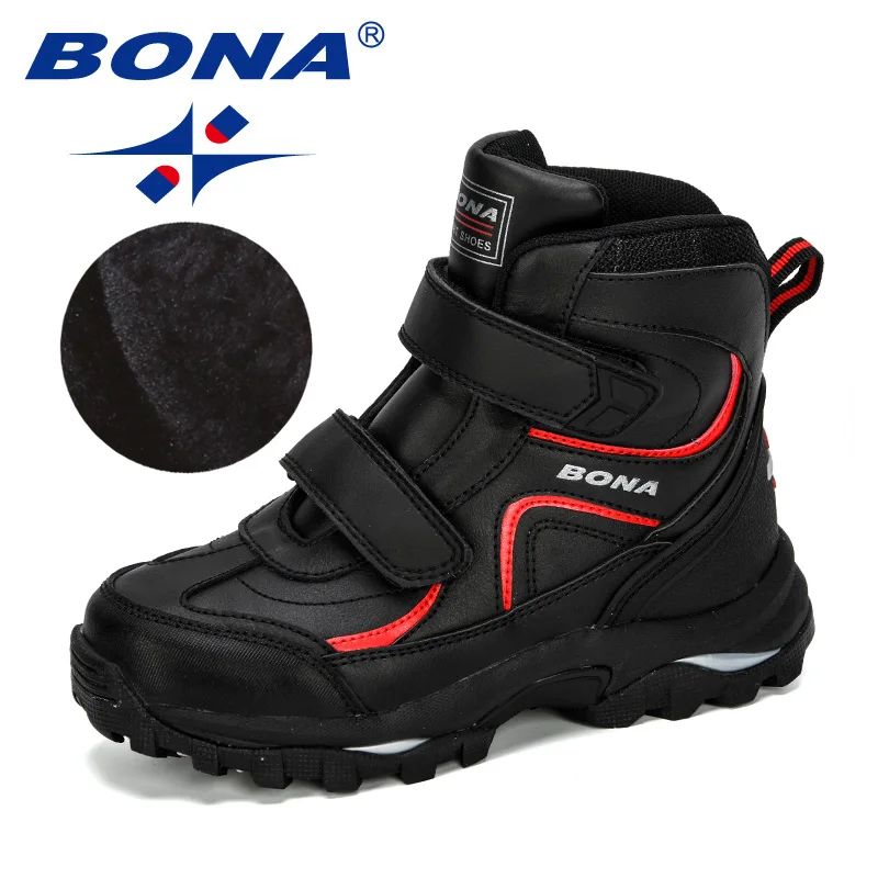 BONA New Style Winter Boys Boots Children Shoes For Kids Sneakers Leather Boots Plush Warm Flat Ankle Boots Comfortable