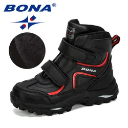 Bona botas infantil de couro, novo estilo, sapatos para crianças meninos, tênis infantis, pelúcia quente, cano curto confortável para inverno