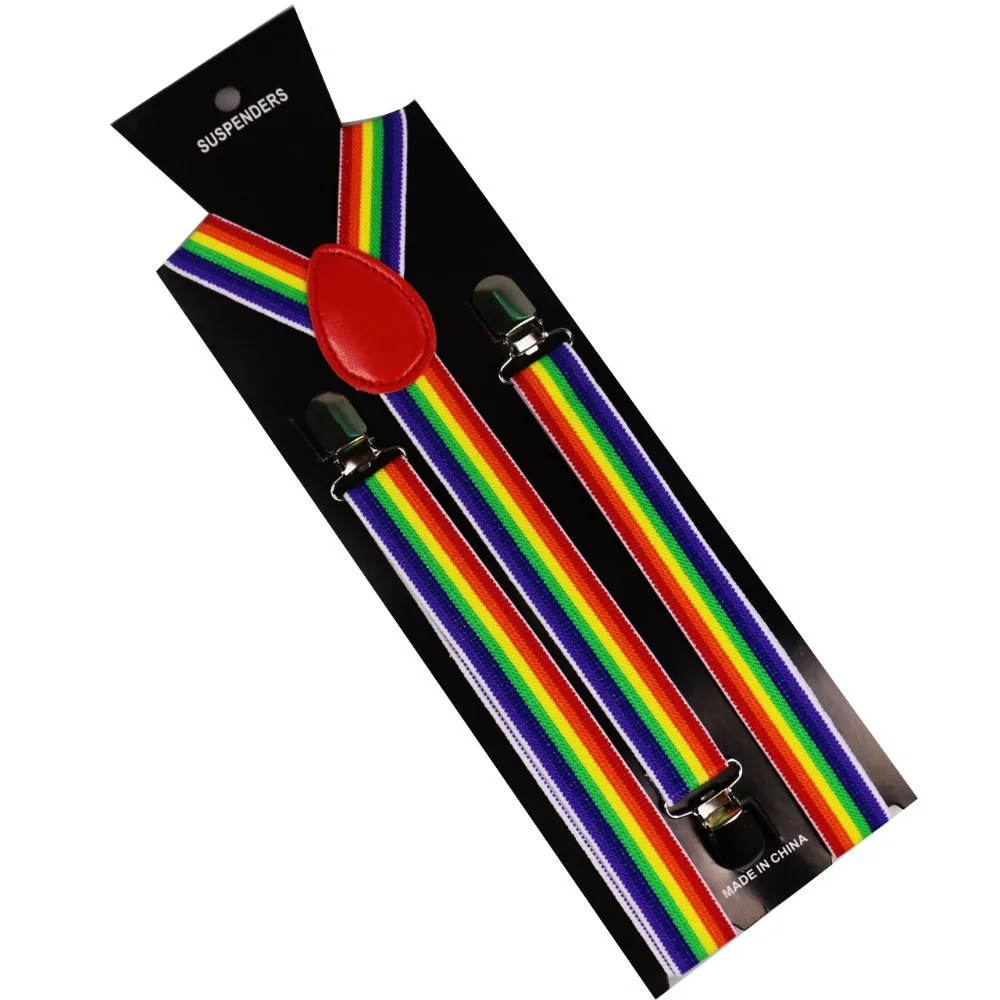 Winfox Unisex 1 Inch Wide Adjustable Y-Back Rainbow Striped Suspenders For Men Women