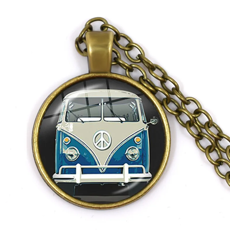 Peace Sign Necklaces Love Bus Surf Van Beach Summer Hippie Peace Car Necklace Retro Vintage Flower Power Hippi Jewelry Seventies