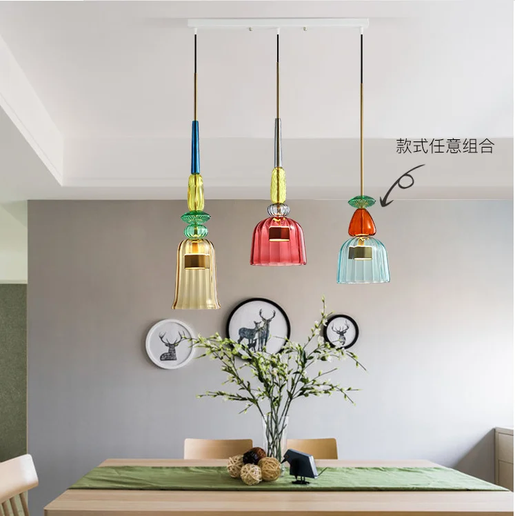 

Nordic Industrial Wind coloure chandelier Restaurant Bar bedroom bedside lamp post-modern retro single head lED glass Chandelier