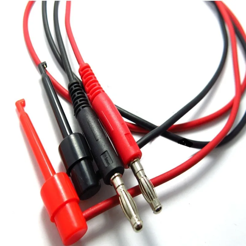 2pcs black red 100cm 16awg silicone Copper Wire 4mm Banana Plug to Copper Dual Test Hook Clip Cable Lead Wire