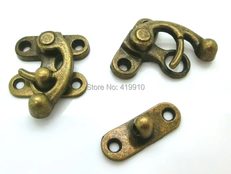 Freies Shipping-10 Sets Metall Box Riegel Haken Box Sperren Purse sperre Antike Bronze 4 Löcher 3,5 cm x 2,9 cm 2,9 cm x 1 cm, J1839