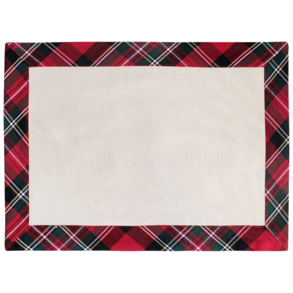 Set of 4pcs Table Placemat with 4pcs Table Napkin Canvas with Plaid Border Table Set GIFT SET