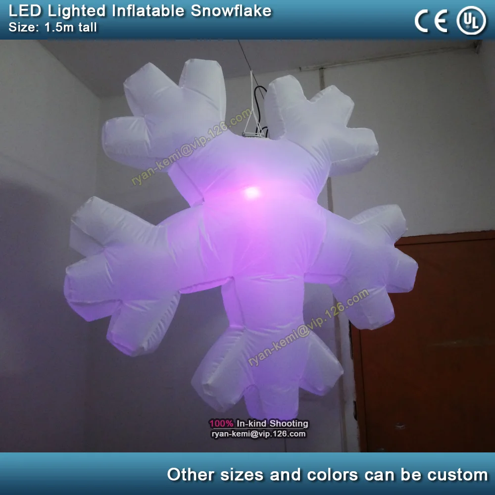 1.5m LED lighting inflatable snowflake hanging balloon stage mall wedding party events decoration LED ball snow  flower