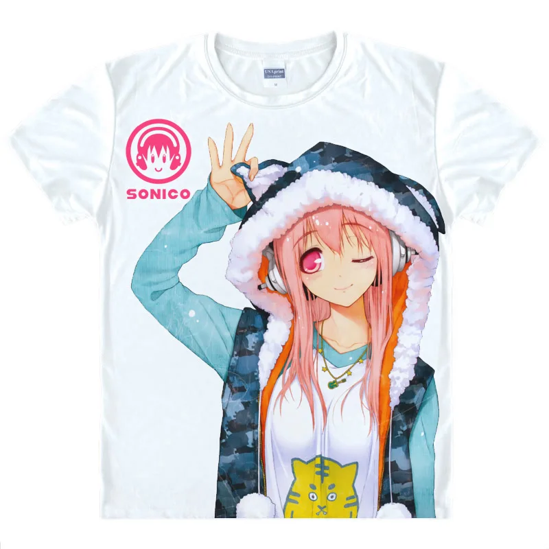 Coolprint Anime Shirt Super Sonico SUPERSONICO T-Shirts Multi-style Short Sleeve NITRO SONICOMI Niko Cosplay Motivs Hentai Shirt