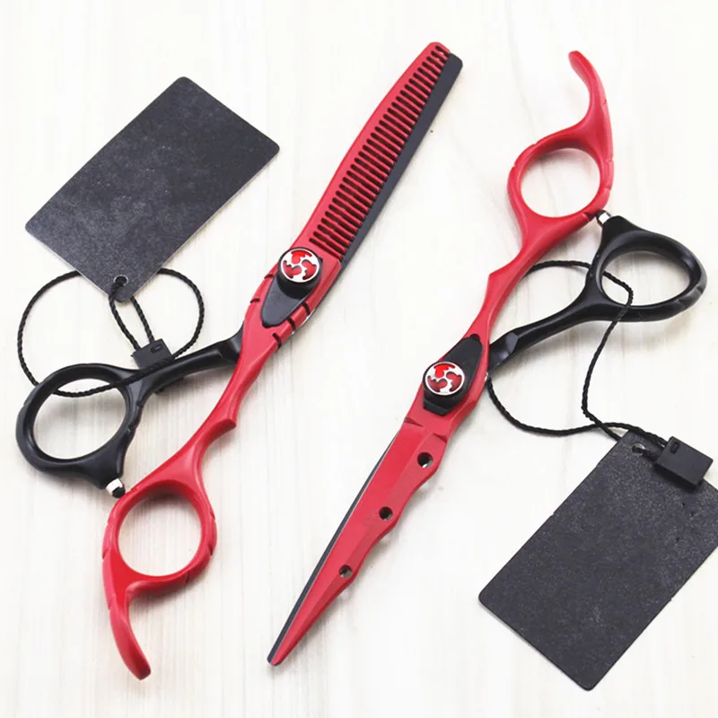 

professional Japan 440c 6 '' red hair cutting scissors haircut thinning barber makas cut haircutting shears Hairdresser scissors