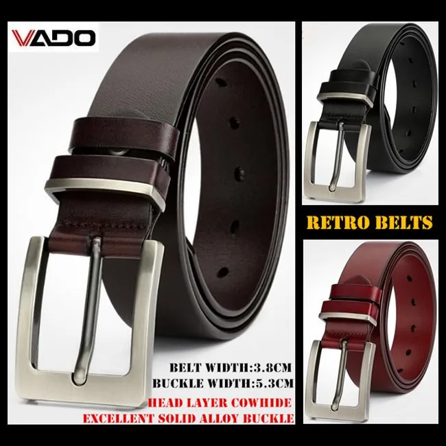 

VADO Top-end 38mm Width Men 100% Head Layer Cowhide Genuine Leather Retro Belts,Needle Buckle Business Waistband,with Gift Box