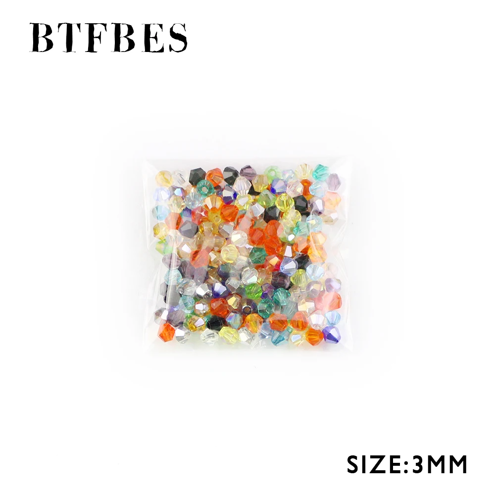 BTFBES 3mm Bicone Austrian Crystals Beads 200psc AB cone Glass Loose Beads For Jewelry Bracelet Necklace Making Accessories DIY