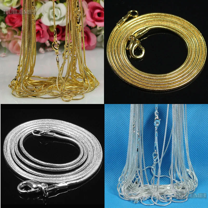 Wholesale lots 10pcs/lot Silver-color / Gold Color 1.2mm Snake Chain Necklaces For Women Jewelry Necklace Chains 16