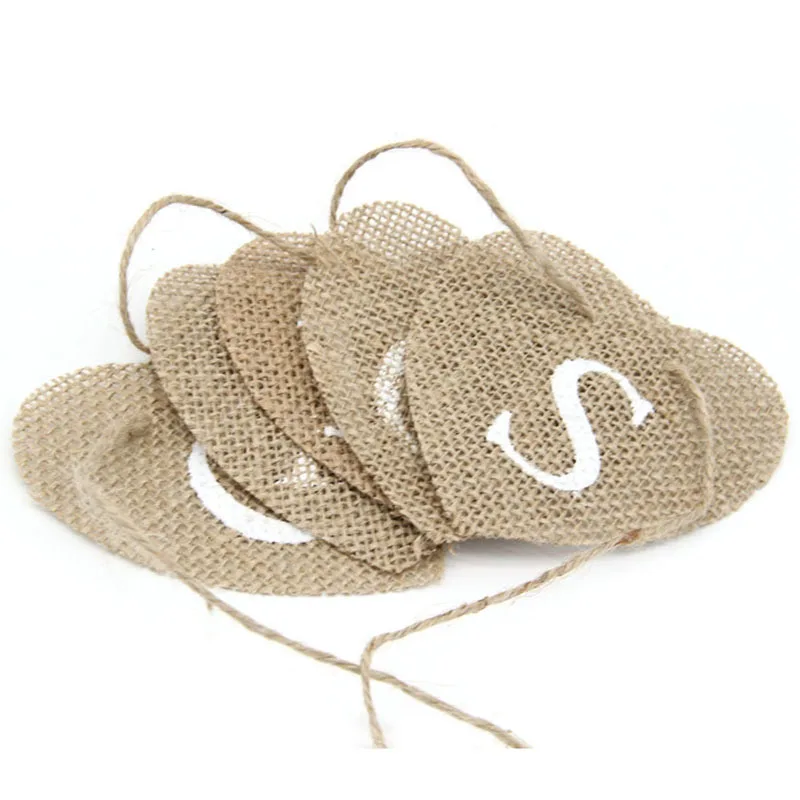 Jute Banner Heart Shape Hessian Bunting Banner Rustic Wedding CARDS Burlap Banners For Christmas Party wedding Decoration