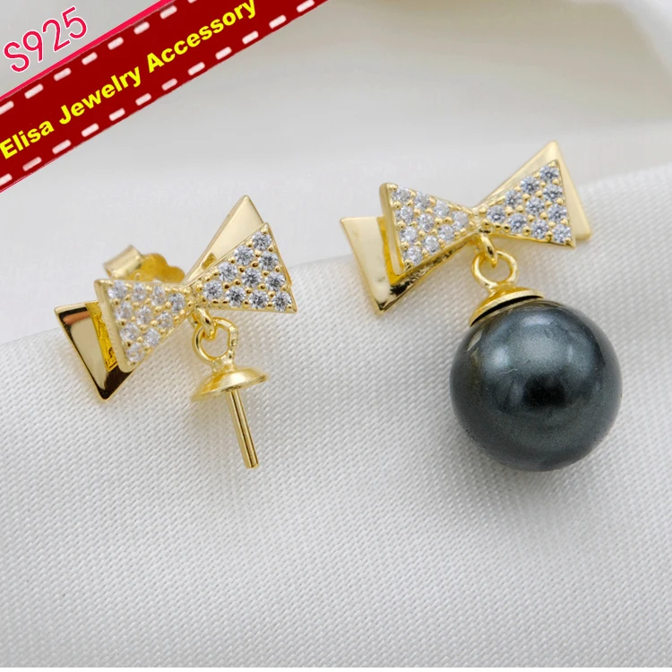 Elegant Bowknot Design Earrings Jewelry Findings S925 Sterling Silver Pearl Earrings Holder Women DIY Earrings Accessory 3Pairs