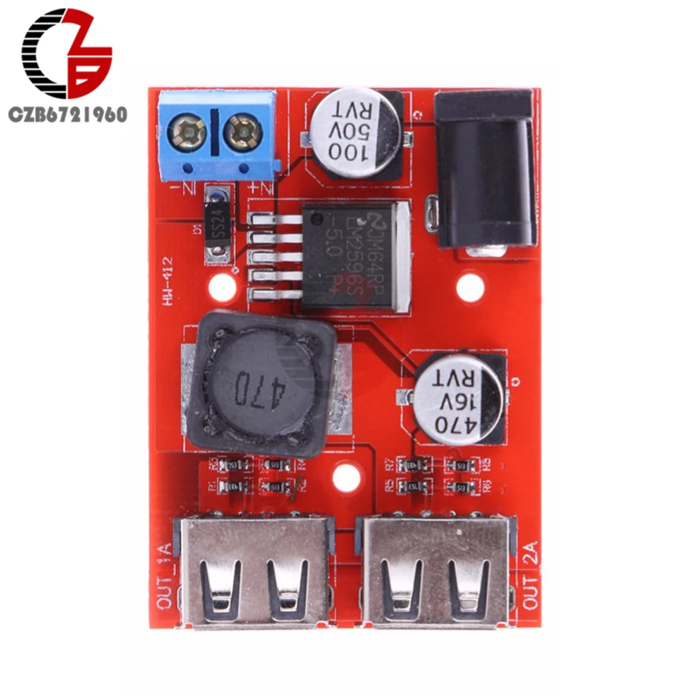 LM2596S Dual USB DC-DC 9V / 12V / 24V / 36V to Fixed Output 5V 3A Step Down Buck Converter Car Charger Solar Power Supply Module